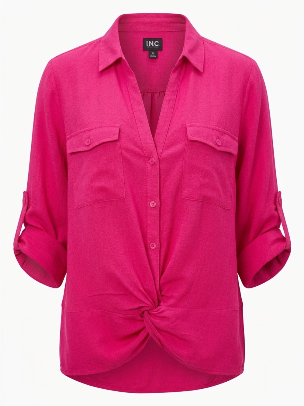 INC International Concepts Hot Pink Twist-Front Button Down Shirt